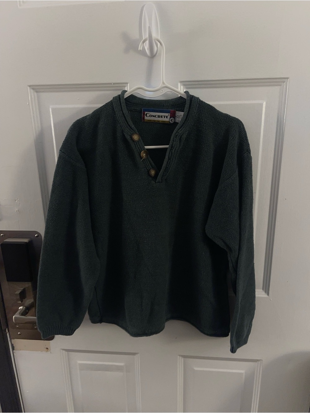 Vintage Concrete Men's Dark Green Button-Neck Henley Sweater -Sz Med